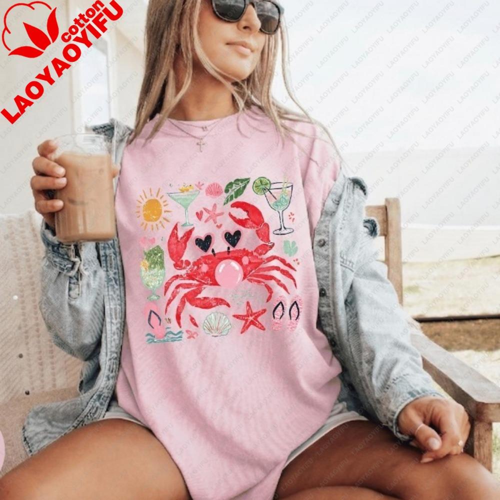 Funny Crab Shirt Crab Blowing Bubble Graphic Tee Beach Vibes Nautical Tees Summer Vacation Gift Graphic Summer Clothes