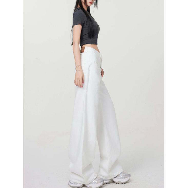 Женские джинсы прямого покроя с высокой талией, женские эластичные свободные джинсовые брюки, женские белые брюки