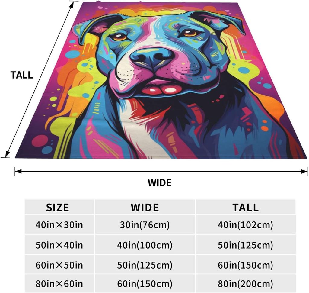 Pitbull Fleece Throw: 50 x 60 Inches Super Soft Plush Material Colorful Animal Print Design - Dog Blanket for Sofa Bed Valentine's Day Decor