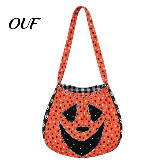 Kids Pumpkin Goodie Bags Halloween Trick?or?Treat Tote Bag, Ghost Face Candy Handbag, Portable Trick or Treat Buckets Reusable Bag for Party