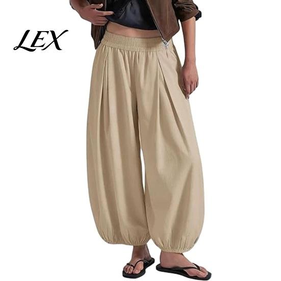 Lightweight Balloon Trousers Women Wide Leg Barrel Pants, Casual High Waisted Pleated Palazzo Pants Trousers, Solid Color Baggy Soft Lounge