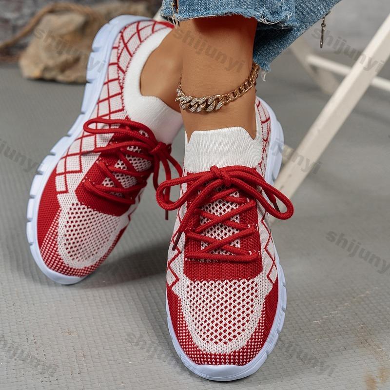 2025 New Plus Size Casual Shoes Women's Fashion Comfortable Fly Woven Flat Shoes Mesh Breathable Lightweight Wedge Sneaker