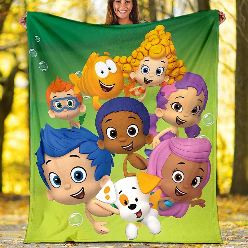 1pc Bubble guppies1 Theme Blanket - Digital Print, Polyester, Cozy for All Seasons, Perfect for Outdoor, and Travel