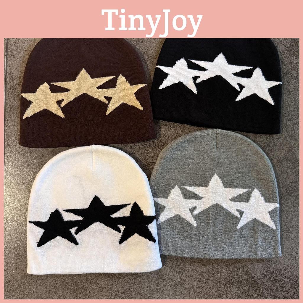 Fall Winter Acrylic Beanie With High Top And Star Pattern For Casual Streetwear