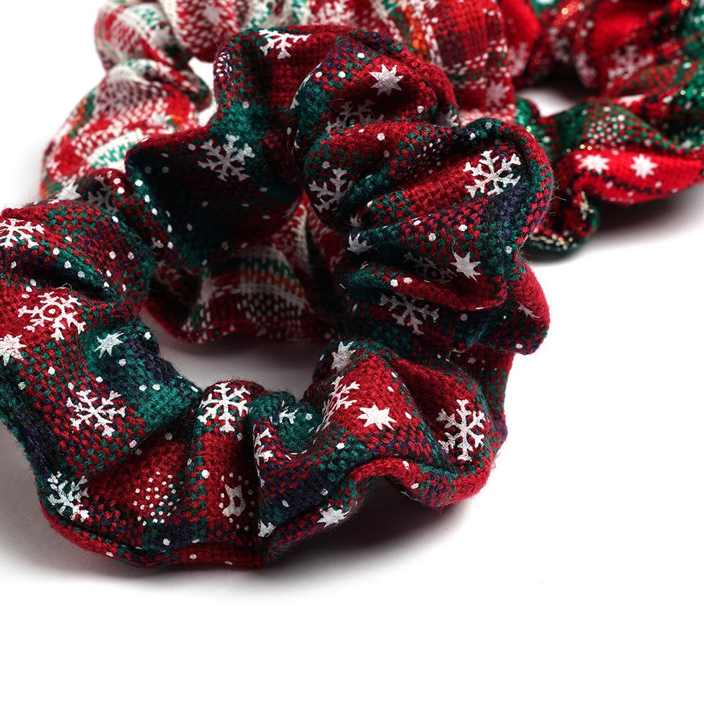 Wind Christmas Pig Large Intestine Ring, Christmas Hair Accessories Plaid Hair Band Head Flower Women'S Headdress