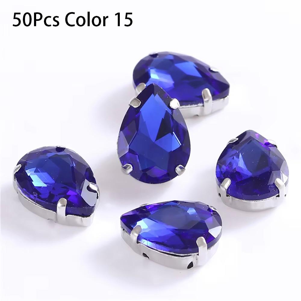 50Pcs/Pack Teardrop Shape Glitter Sewing Rhinestones Diamond Beads Ornament For Needlework