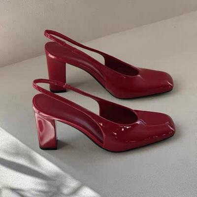 Мода 2025 Неглубокие Слипоны Сандалии Женские Квадратный Носок Высокий Каблук Задний Ремешок Женские Туфли Металлическая Отделка Zapatos Mujer