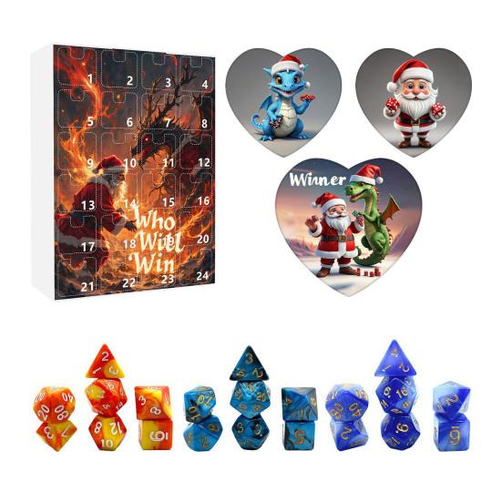 Рождественский адвент-календарь 2024, акриловые игральные кости, украшения, 24-дневный календарь обратного отсчета, набор разноцветных многогранных игральных костей