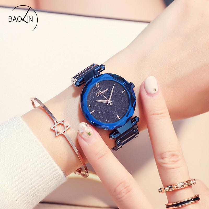 New Trendy Fashion Watch for Women Waterproof Steel Band Diamond Starry Sky Ladies Watch