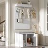 Coat Rack Set 3-in-1 Set – Clothes Rack with integrated 4 Hooks, Shoe Cabinet with two Doors and Shoe Bench. White,60×35×(45+100)cm