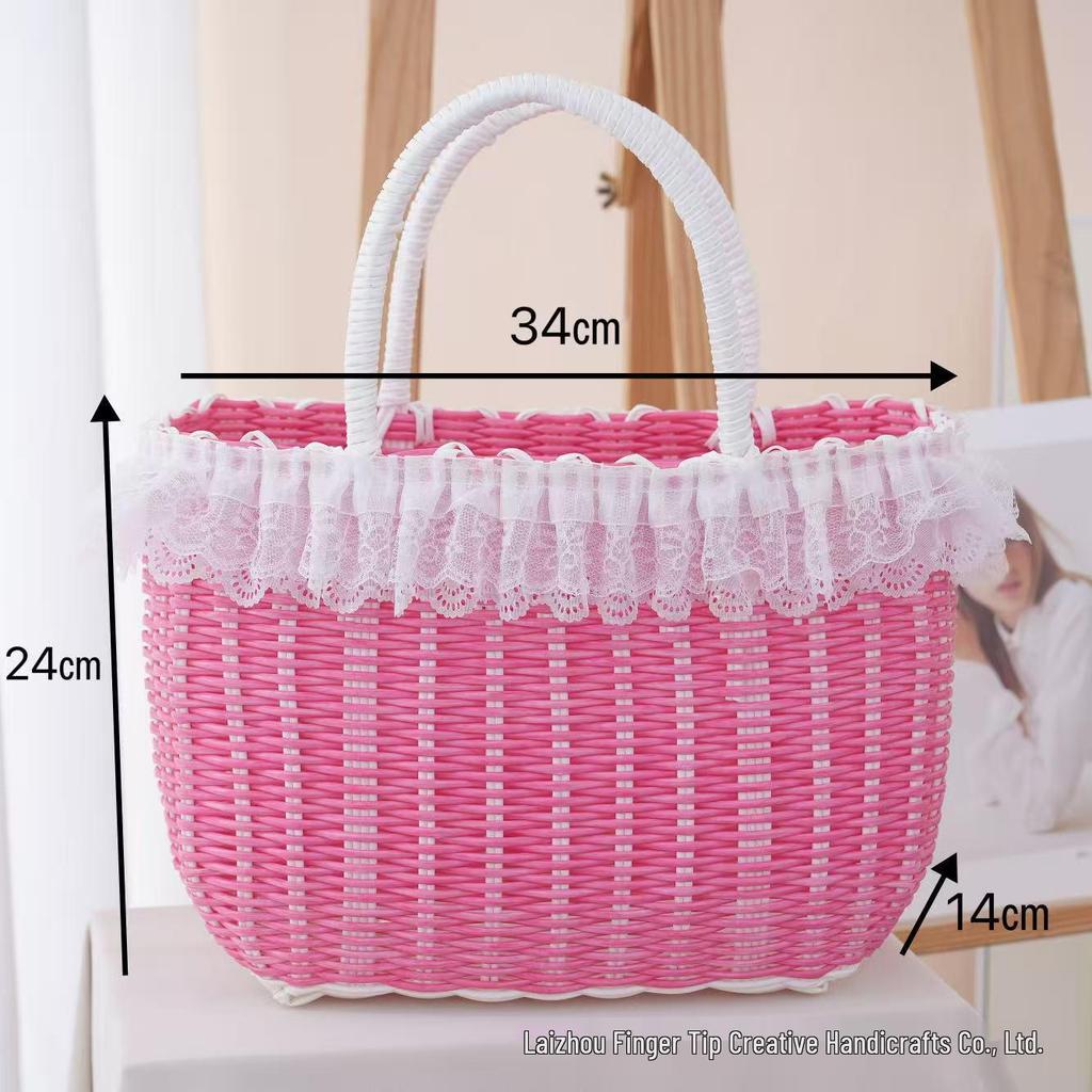 Красочная плетеная пластиковая корзина: Ручной сувенирный подарок, Имитация ротанга, Женская корзина для ванной и хранения