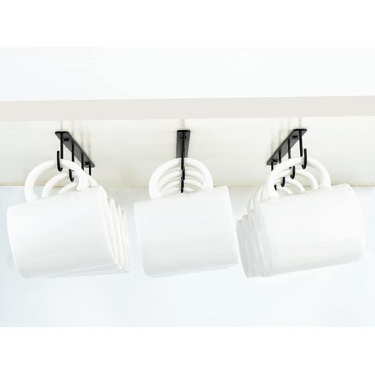 Mkono Under Cabinet Mug Hanger Set of 3 Metal Mug Hooks Coffee Cup Holder with 12 Hooks Simple Coffee Mug Organizer for Cabinet Shelf Modern Mug