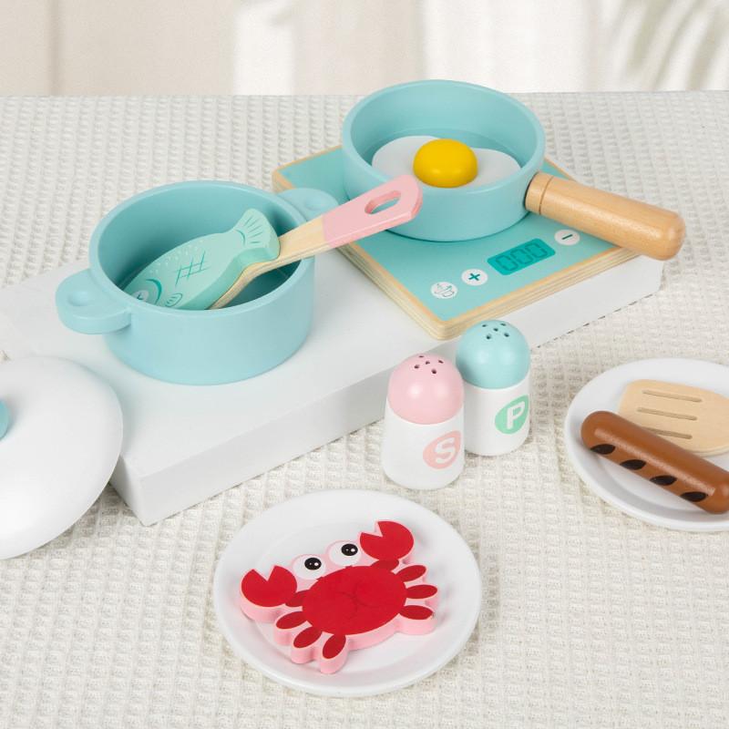 Kids Cooking Toy Set With Wooden Pots And Pans For Role Play And Sensory Development
