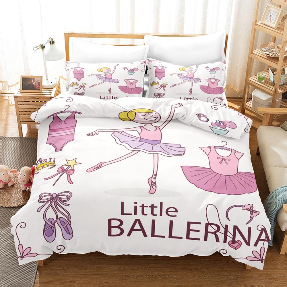 Cartoon Ballet Duvet Cover Set Princess Style Dancing Girl 3D Print King Queen for Girls Women Teen Dancer Polyester Bedding Set
