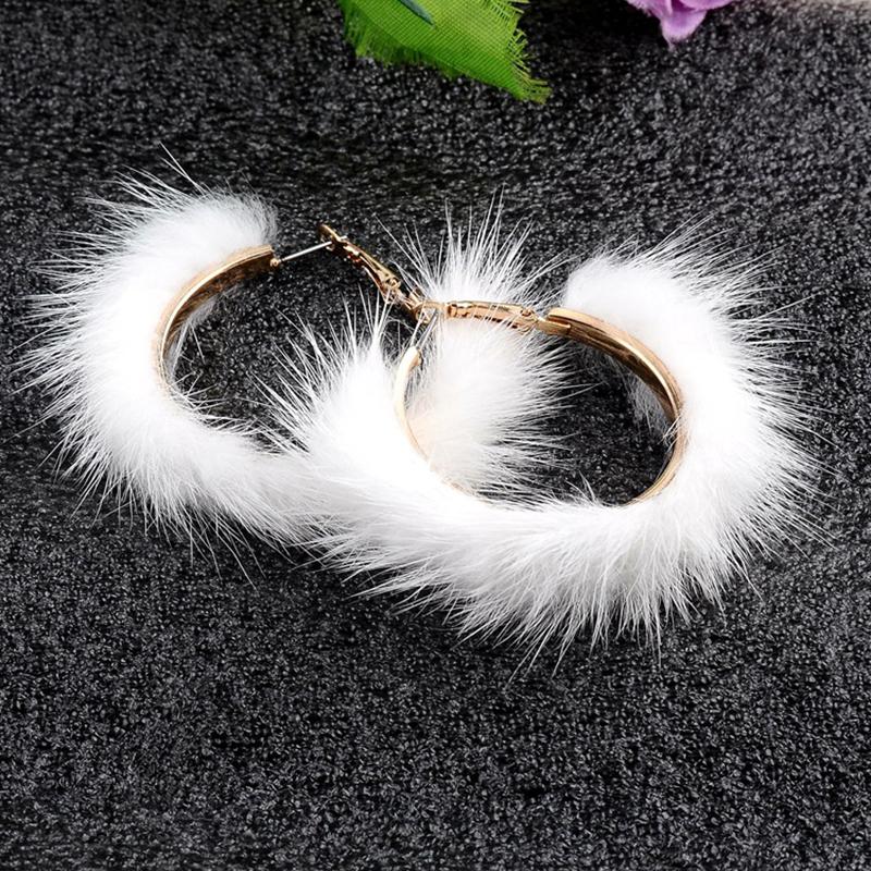 Girls Atmospheric Hyperbole Women Mink Hair Fur Oversized Large Pom Pom Big Hoop Earrings for Women 2022