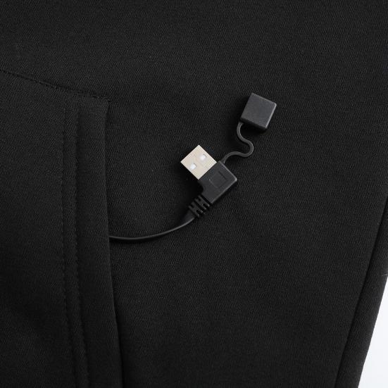 Men Heated Hoodie with 3 Heat Levels USB Heating Big Front Pocket Adjustable Temperature Settings Ribbed Cuffs Hem Top Long Sleeve Electric Hoodie