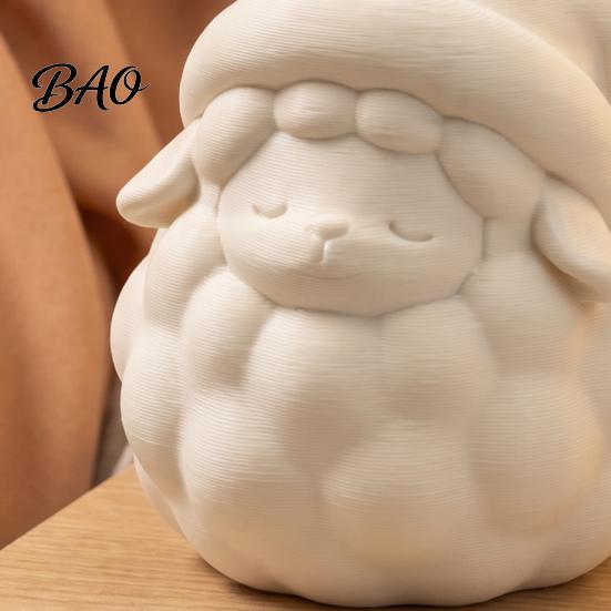 Versatile Office Desk Accessories 3D Printed Good Night Sheep Figurine, Cute Sleepy Lamb Statue with Charming Bedroom Ornaments Santa Hat, DIY