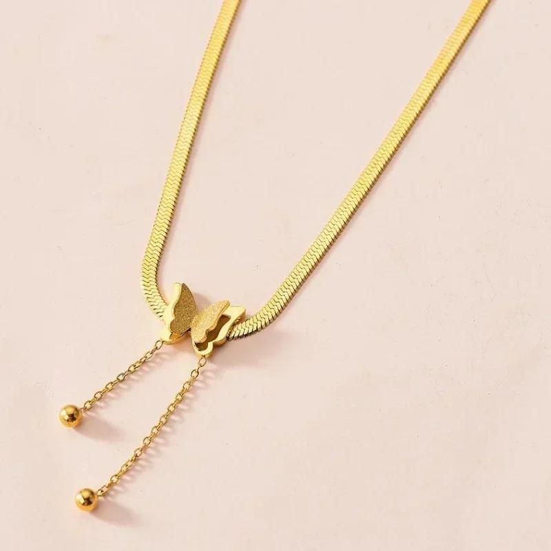 Vintage Butterfly Necklace Women Gold Color Stainless Steel Snake Chains Aesthetic Charm Choker Wedding Party 2023 Jewelry Gift