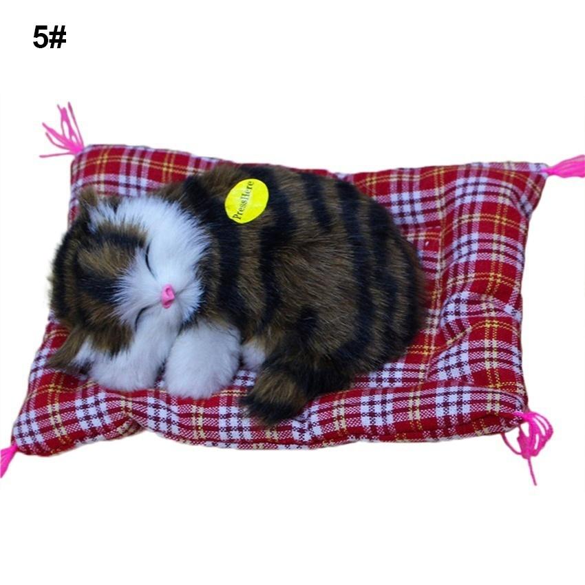 Lovely Simulation Animal Doll Plush Sleeping Cats Toy with Sound Kids Toy Birthday Gift Doll Decorat