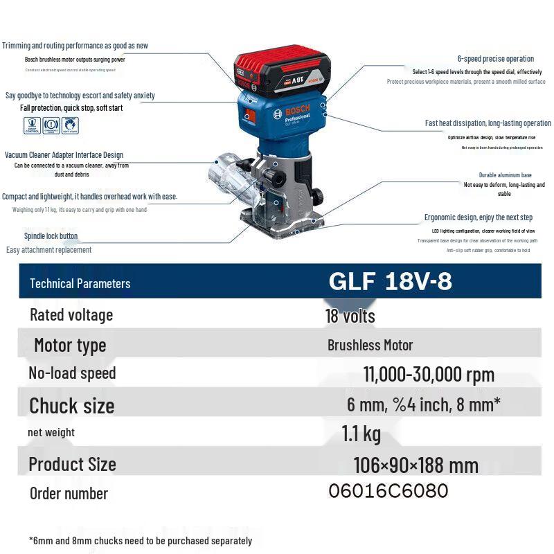 Bosch GLF18V-8 Cordless Brushless Trimmer Router CN plug (adapter included)