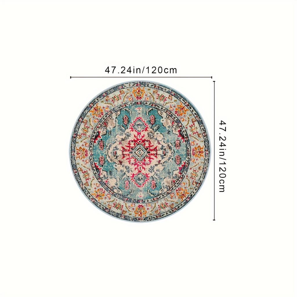 1Pcs  Boho Chic Pattern Round Area Rug Indoor Non-Slip Washable Fiber Carpet Soft Comfortable Mat For Bedroom Living Room