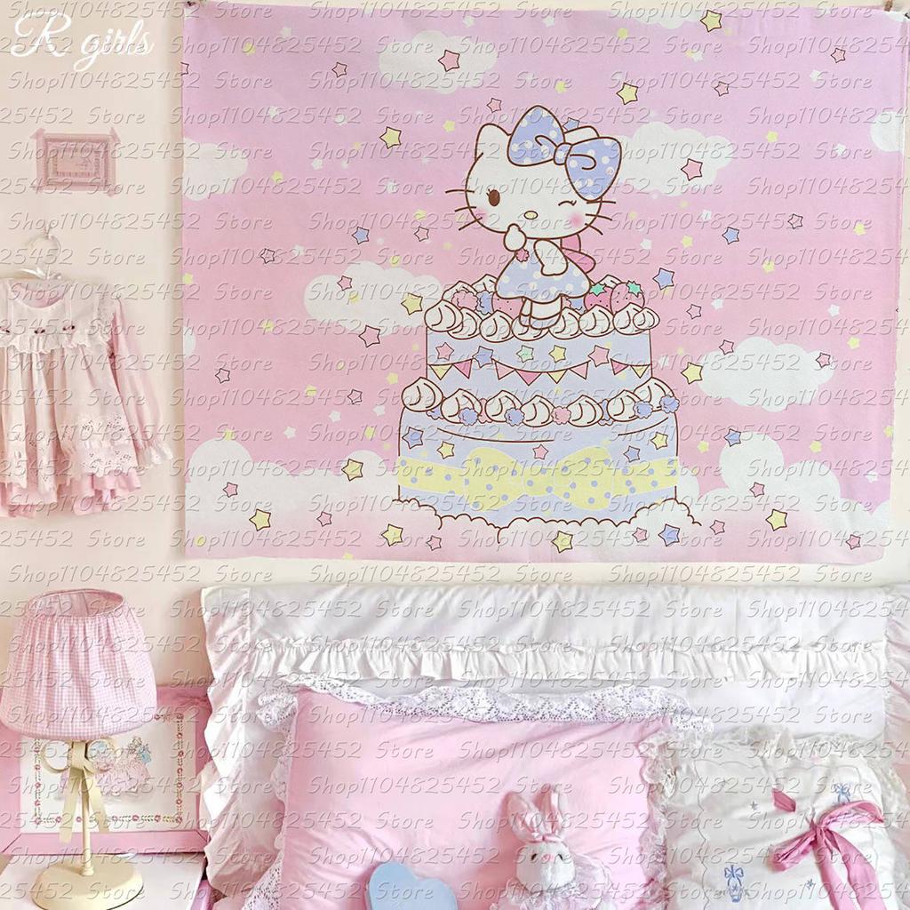 Kawaii hello Kitty Home Decor Wall Hanging Tapestry Cute Home Decor Tapestry Anime Pink Girl Tapestry Cute Girl Tapestry