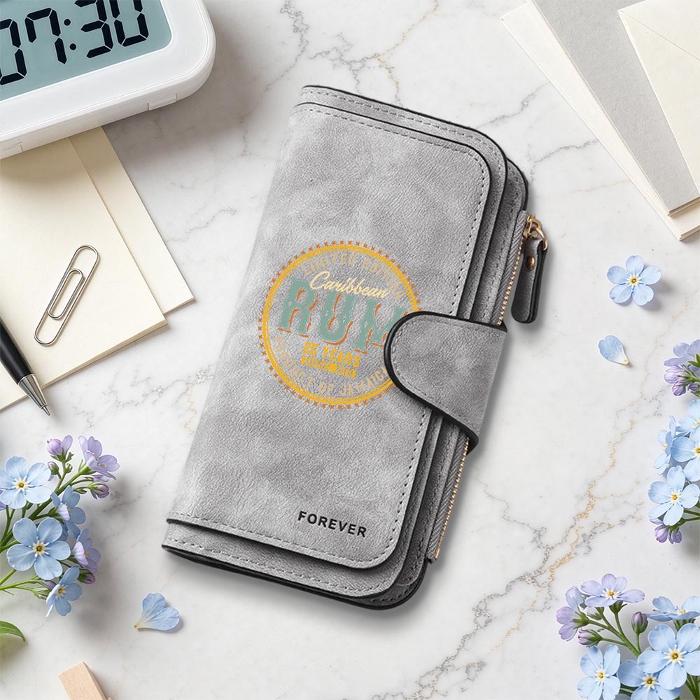 Vintage Caribbean RUM Printed Long Wallet PU Leather Multi Card Holder Portable Forever Purse for Daily Use