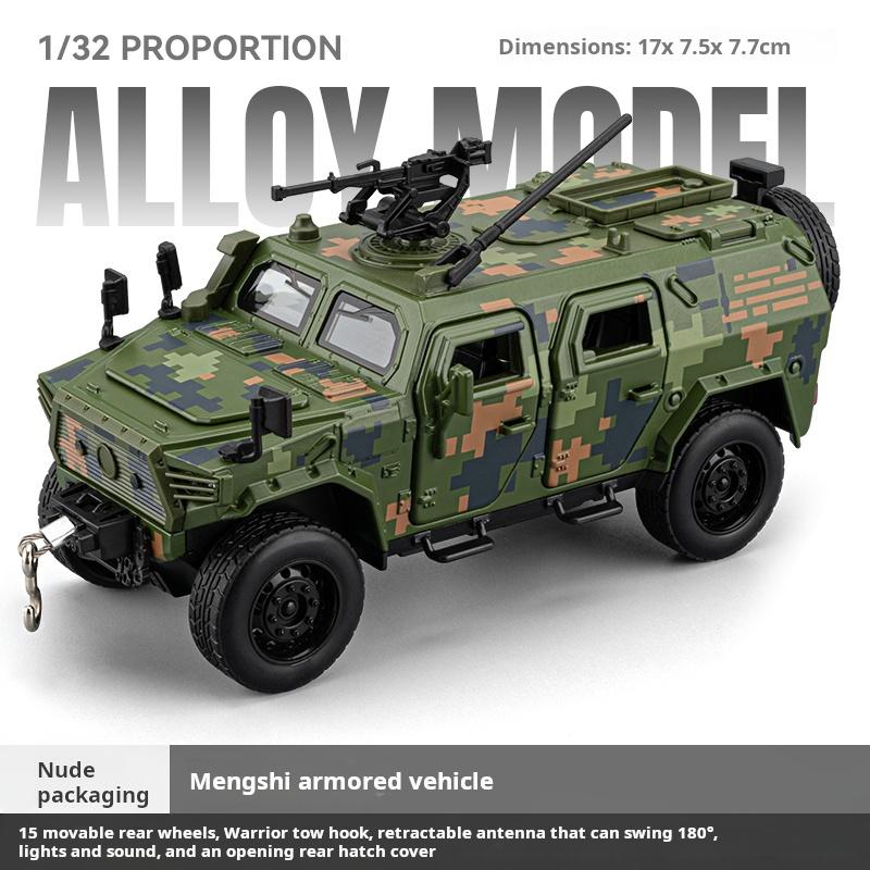 1/32 Dongfeng Mengshi Simulation Alloy Military Off-Road Armored Vehicle Model Pull Back Collectible Desktop Ornament