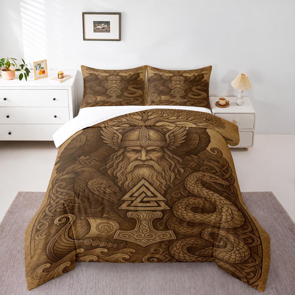 "Viking Mythology Artwork with Norse SymbolsBedding set (1 duvet cover, 2 pillowcases, duvet not included)