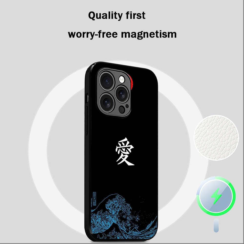 Japanese art text fashion love design Phone Case For iPhone 16 15 14 13 12 11 Plus Pro Max High-end Luxury Magsafe Sheepskin