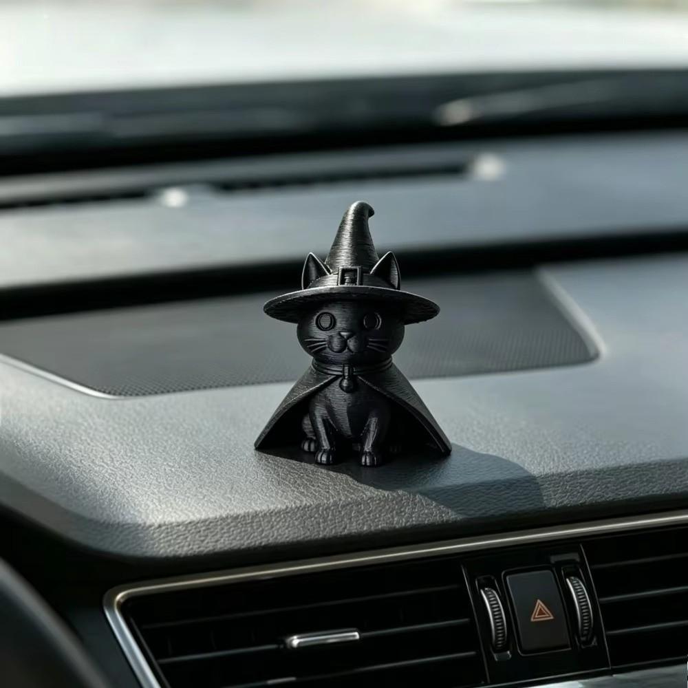 Creative Witch Cat Figurine 3D Printed Desktop Decoration Witch Hat Ornament Home Office Decor
