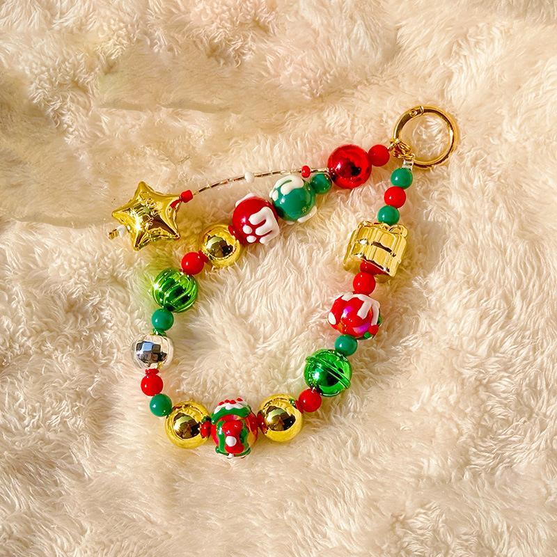 Милый нарисованный вручную бисерный рождественский брелок для телефона, брелок для ключей, ремешок для телефона, сумка, кулон, украшение