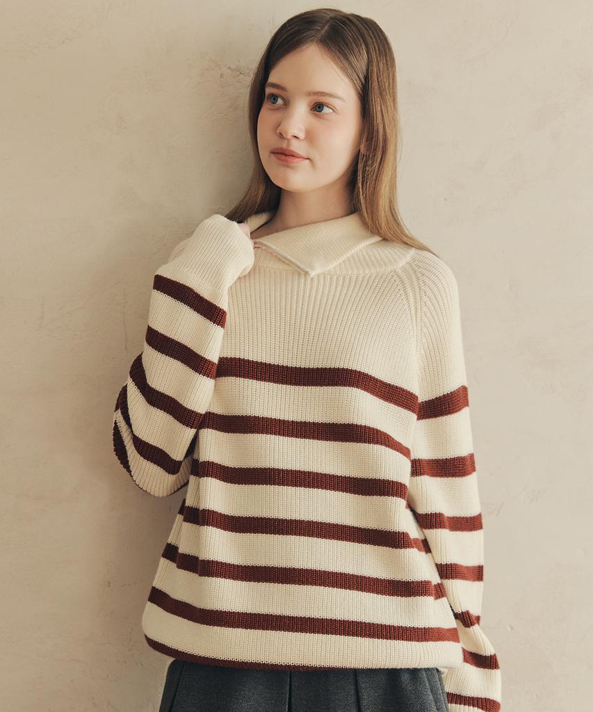 ZEROSTREET Striped Zip-Up Sweater / Ivory