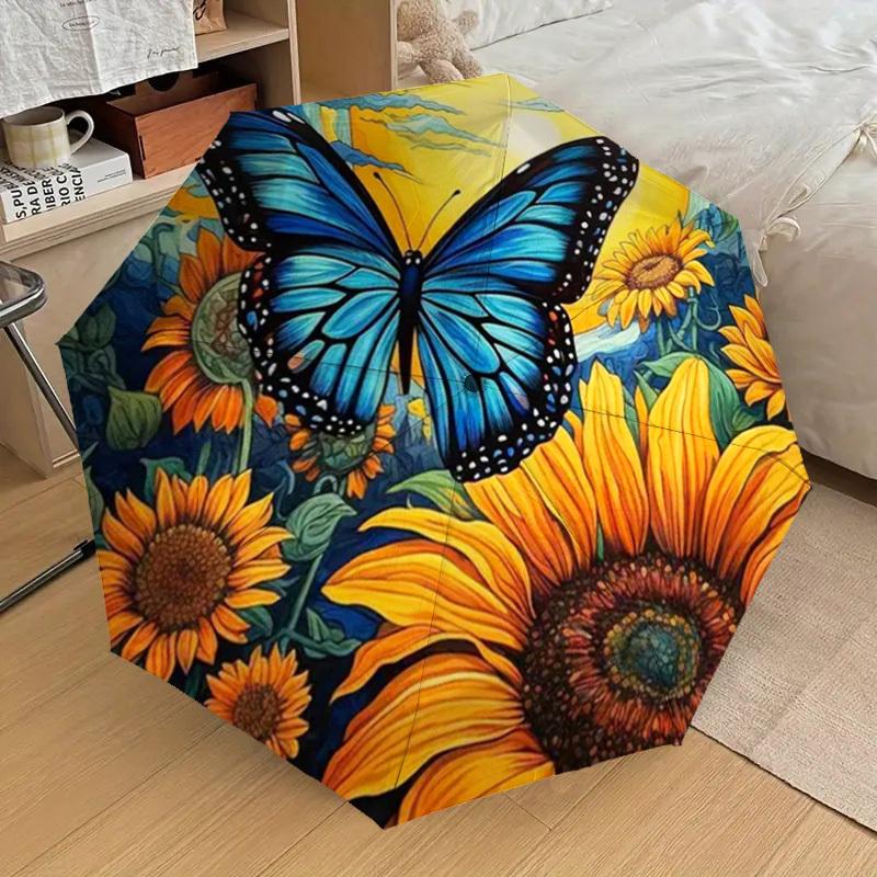 1pc Butterfly Sunflowers Garden Artwork Umbrella with Plastic Handle,Suitable for All Seasons Home Travel Outdoor UmbrellaDD165