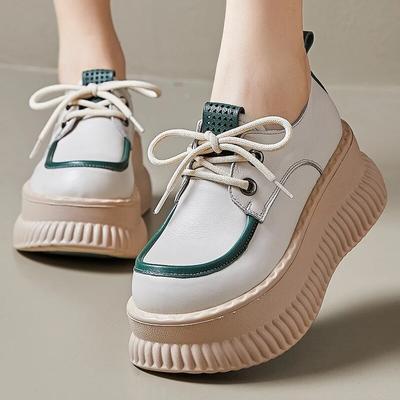 2024 весенняя женская обувь из натуральной кожи в стиле ретро, ​​повседневная женская обувь на платформе на танкетке высотой 7 см со шнуровкой и толстой подошвой
