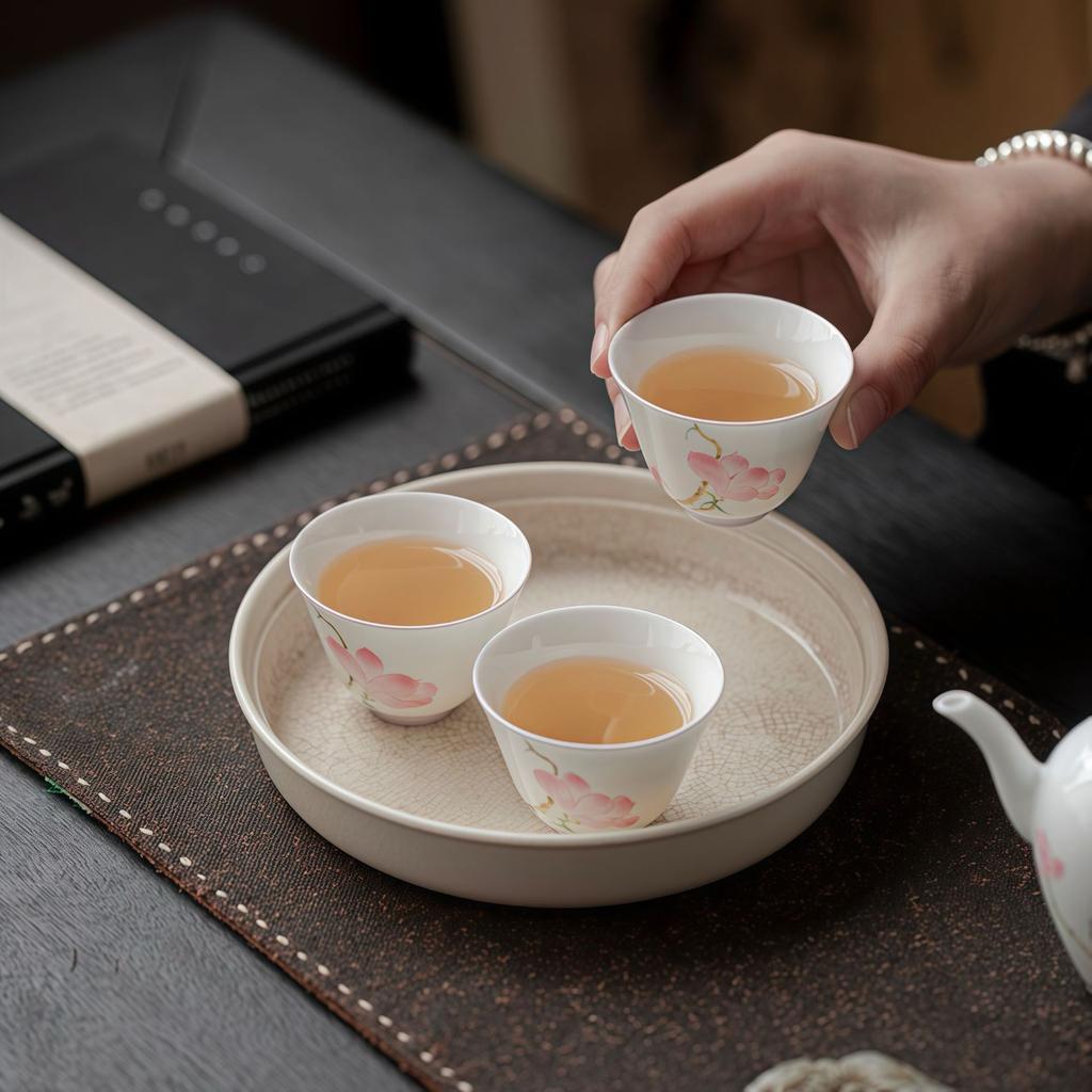 Ceramic tea cup Dehua white porcelain underglaze color Kung Fu teacup small cup hand-painted magnolia flower drinking tea cup household single cup