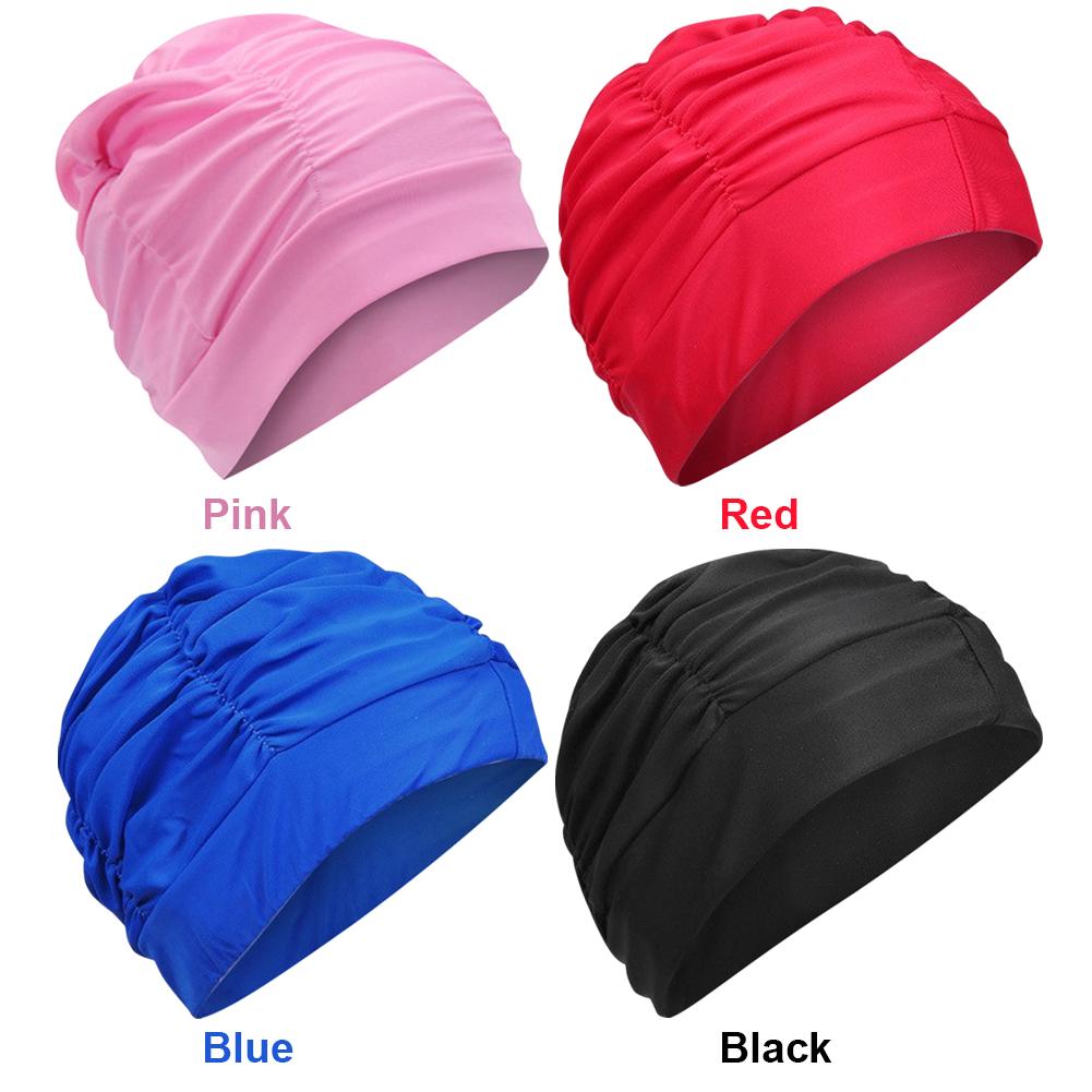 Шапочка для плавания для женщин, однотонная, для взрослых, шапочки для плавания, эластичные, полиэстер, для длинных волос, накладные локоны
