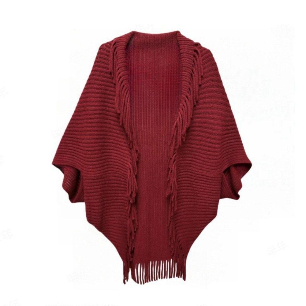 Женский шаль-накидка с V-образным вырезом, вязаная шаль с бахромой, новые накидки, шарф, пальто, Весна Осень