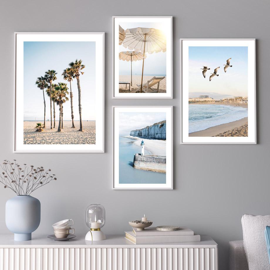 Береговая линия Пляжный стул Маяк Хвост кита Плакаты и принты Картина на холсте Скандинавское настенное искусство Картины Гостиная Домашний декор