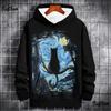 Модная мужская толстовка с капюшоном 3D Starry Sky Cat Printed Street Designer с длинными рукавами, свободный свитер большого размера, высококачественная мужская одежда