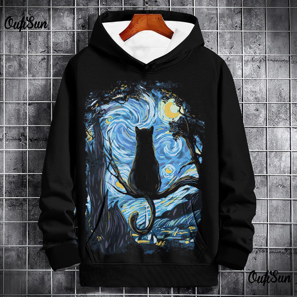 Модная мужская толстовка с капюшоном 3D Starry Sky Cat Printed Street Designer с длинными рукавами, свободный свитер большого размера, высококачественная мужская одежда