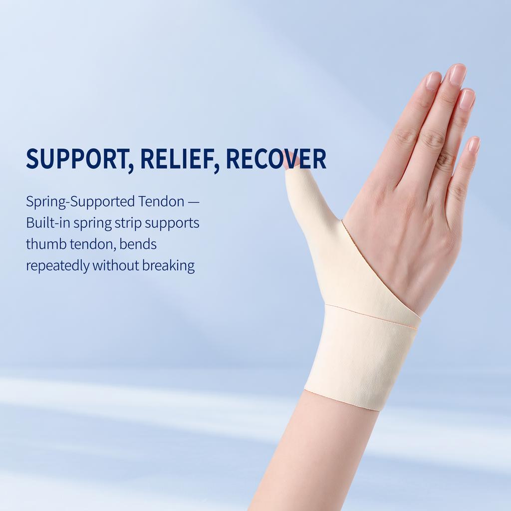 Thumb Tendon Support Brace with Spring Strip, Adjustable Compression Wrap for Tendonitis, Sprain and Mouse Hand Relief, S/M Left and Right