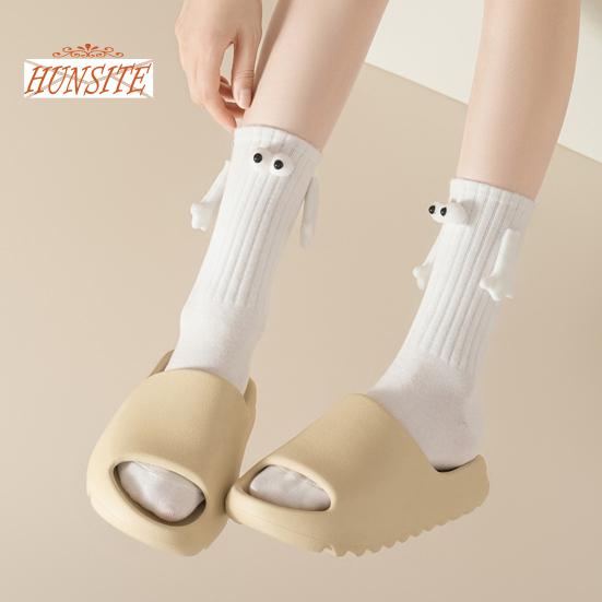 1 пара носков для пар с магнитными застежками, забавный дизайн с большими глазами, пара, держащаяся за руки, милые носки средней длины