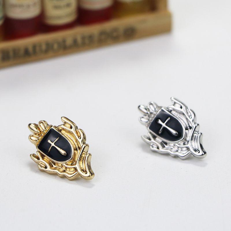 1 Pair Cross Shield Business Suit Shirt Collar Lapel Pin Brooch Tips Men Jewelry