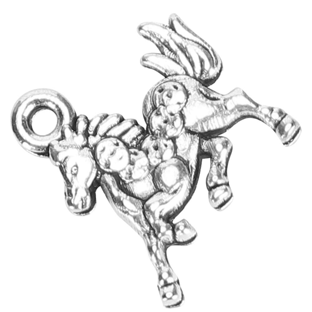 100pcs Silver Alloy Pendant Perforated Horse Keychain Pendant DIY Jewelry Supplies Bracelet Making