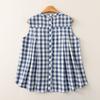 2025 весна-лето новая синяя и белая хлопковая клетчатая рубашка женская свободная и тонкая круглая горловина без рукавов пуловер