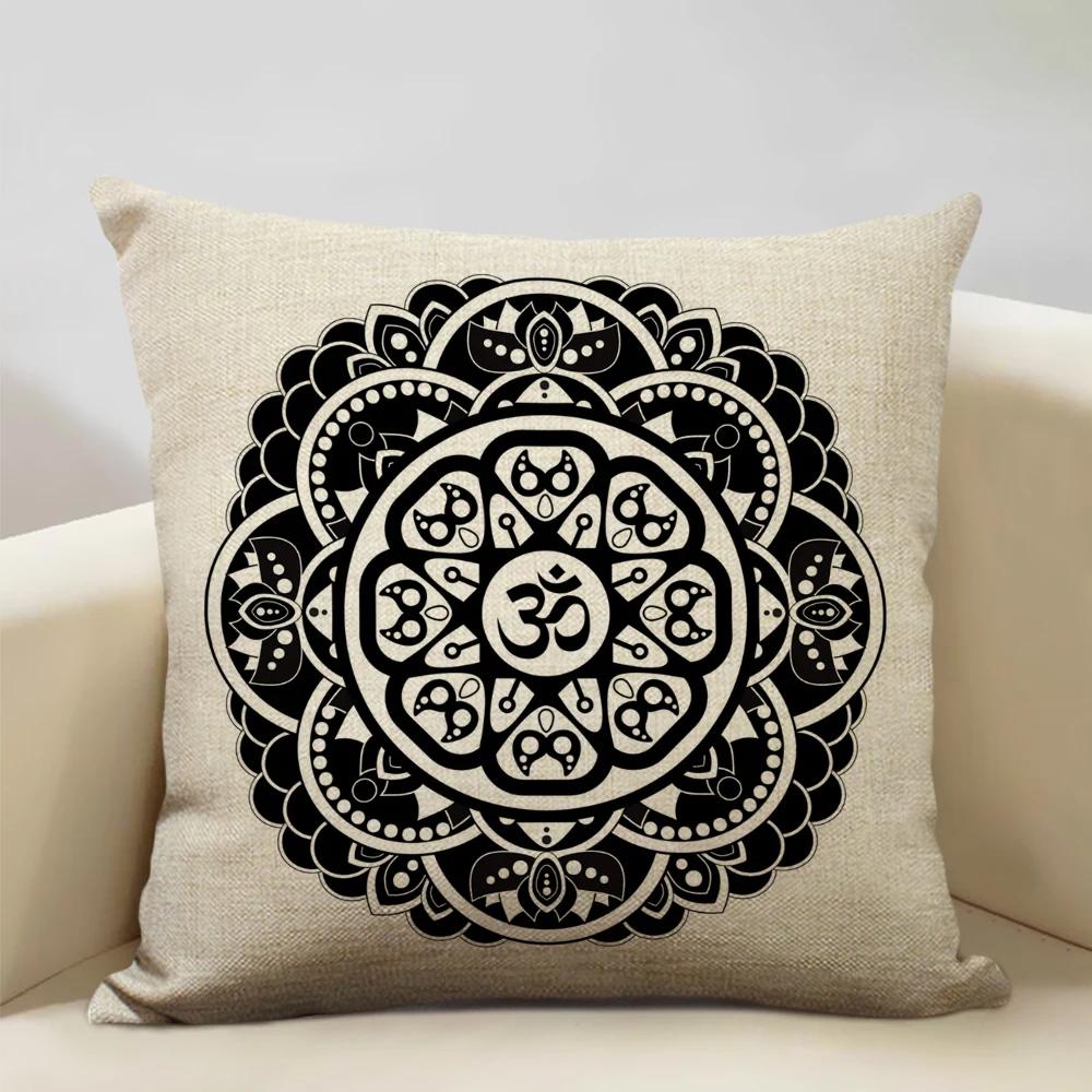 Mandala Sofa Decorative Throw Pillow Case, Hamsa Cushion Cover, Home Living Room Pillow Cover, 45x45cm