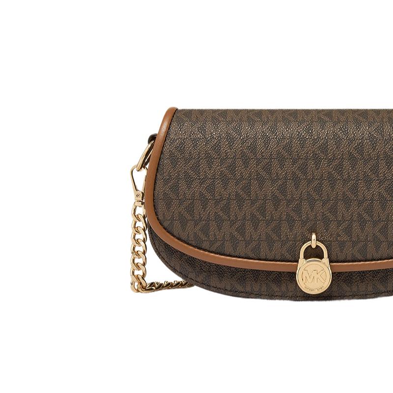 Michael Kors MK Mila Сумка через плечо с золотым замком и монограммой Маленькие женские сумки Темно-коричневый 35F5GIMC1B-200