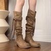 Fashion Knight Boots Fall Winter 2025 Women's Brown Tassel Mid-Leg Boots