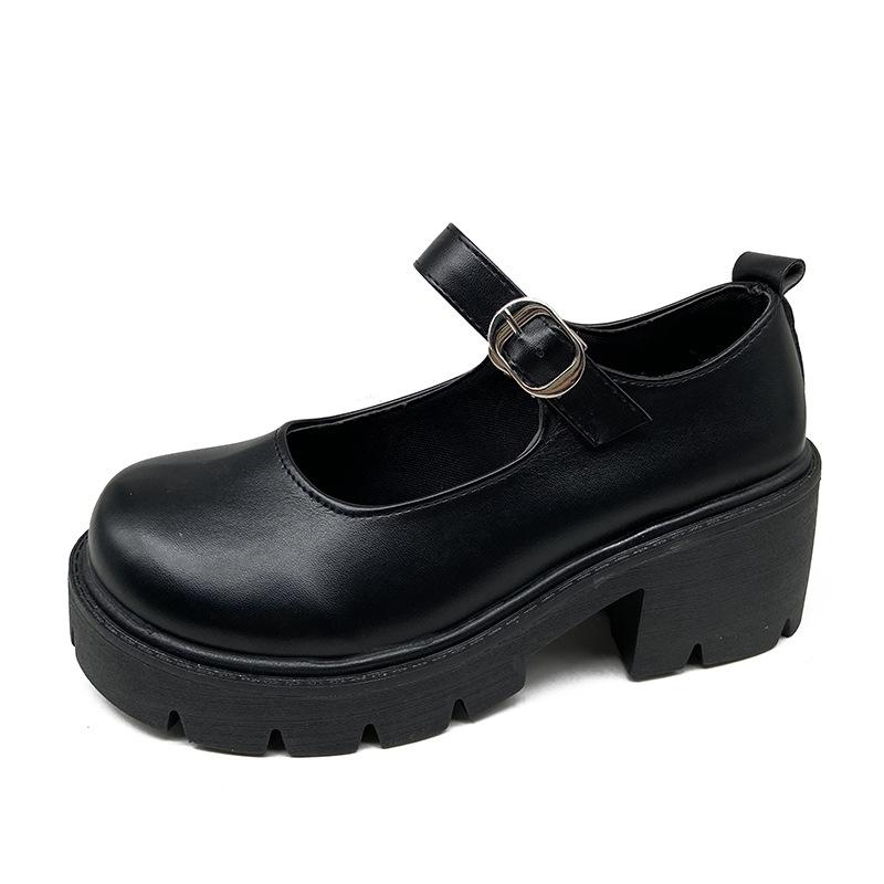 Интернет-знаменитости Британские маленькие кожаные туфли Женские туфли Мэри Джейн на платформе Туфли на одной пуговице Высокие каблуки Тонкие туфли Лолита Студенческая Jk Uniform Shoes